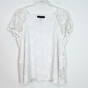 LAUNDRY BY SHELLI SEGAL CAP SLEEVE LACE BLOUSE SHIRT WOMENS MEDIUM
